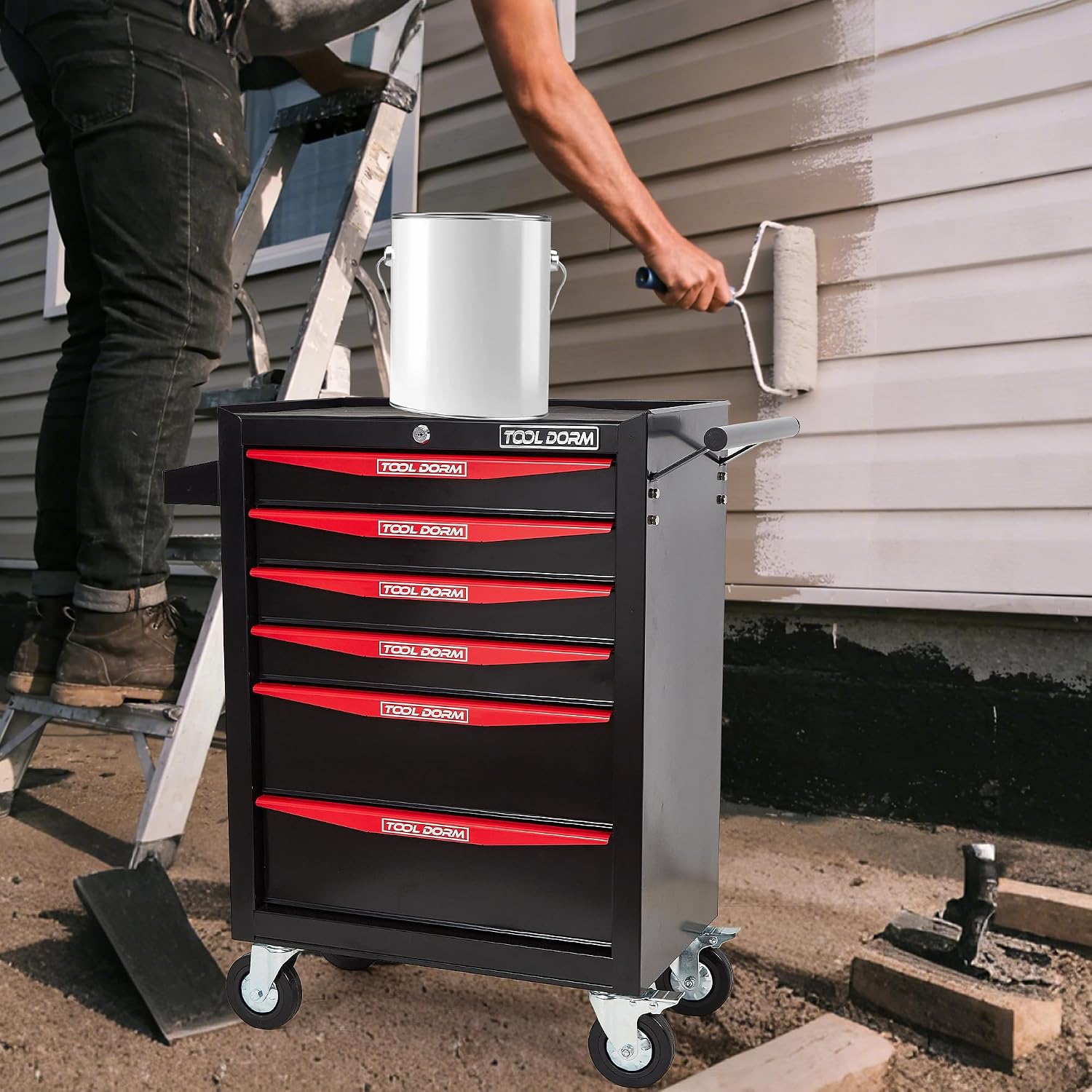 Rolling Tool Chest with Wheels, 6-Drawer Small Tool Cabinet, Metal Rolling Tool Box with Wheels and Locking System for Garage Warehouse Workshop Office Organizers and Storage (Black)