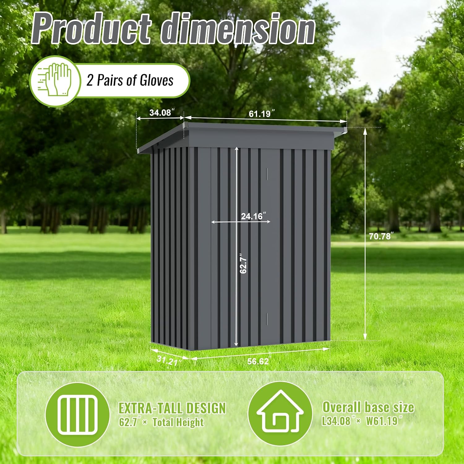 5 x 3FT Metal Outdoor Storage Shed, Waterproof Garden Utility Shed with Lockable Door, All-Weather Storage Shelter for Bikes,Tool for Patio Lawn Backyard Garden Black