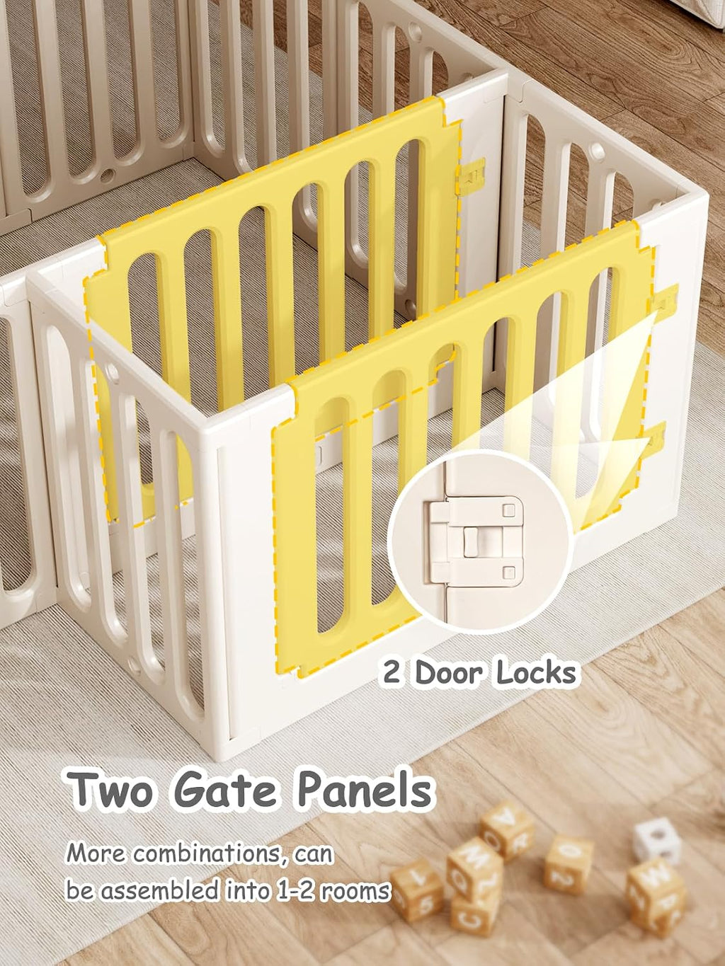 VBABY Baby Playpen, Plastic Play Pen for Babies and Toddlers 1-3, 12 Panels Large Kids Playyard, Indoor & Outdoor Baby Fence, 66' x 51', White