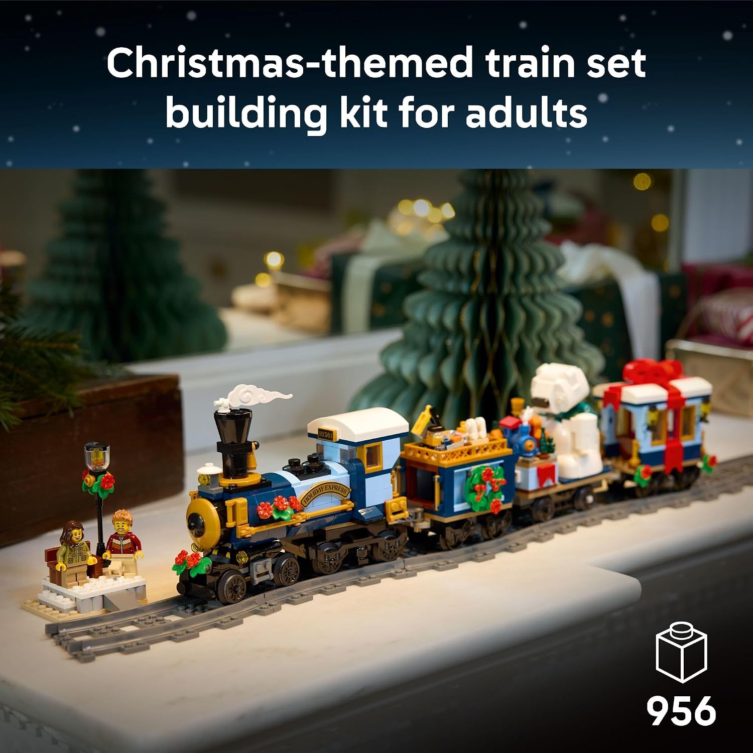 LEGO Icons Holiday Express Train Building Set for Adults, Ages 18+ - Seasonal Home Decor for Bedroom or Book Shelf - Christmas Train W/Track & 4 Minifigures - Gift Idea for Holidays - 10361
