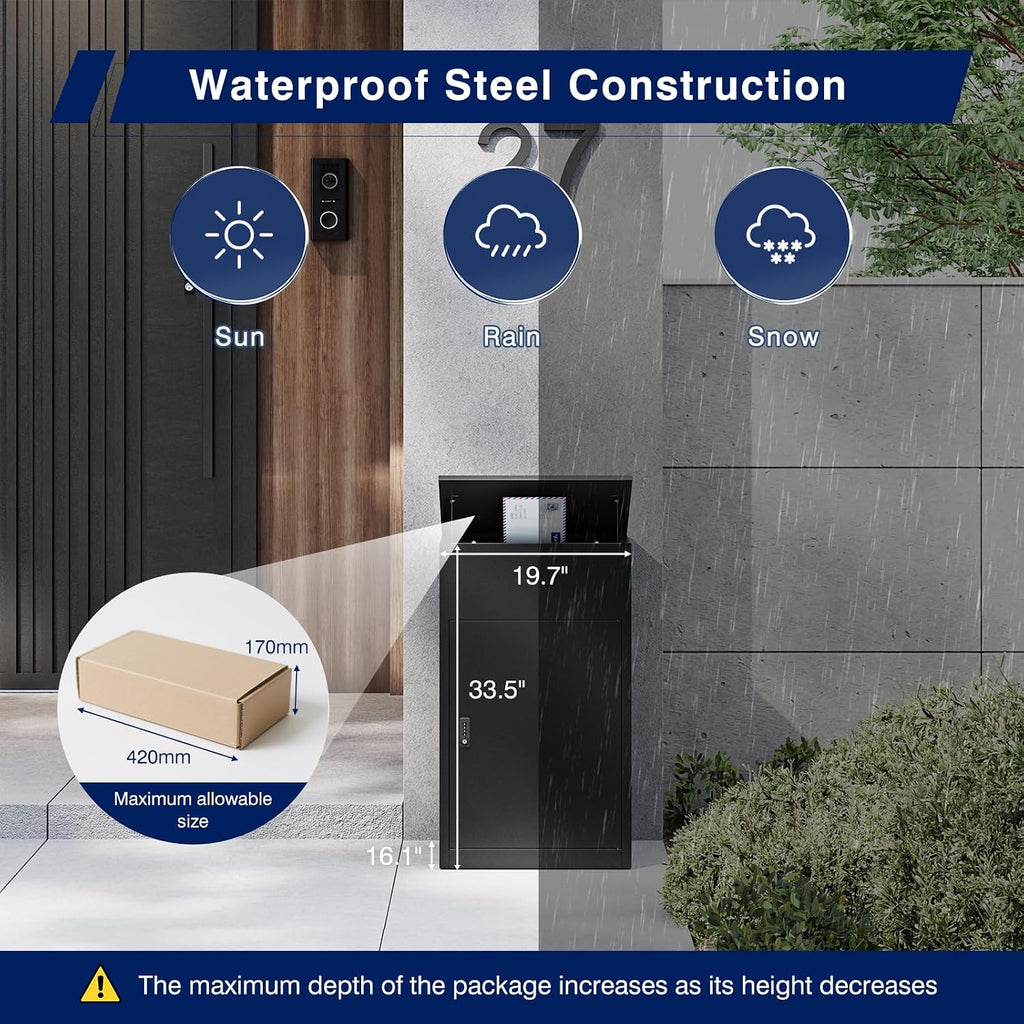Yizosh Package Delivery Boxes for Outside,Extra Large Mailbox for Parcel with Secure Storage,Anti-Theft Parcel Mailbox with Coded Lock,Steel Package Delivery Box for Outdoor,Curbside,Porch