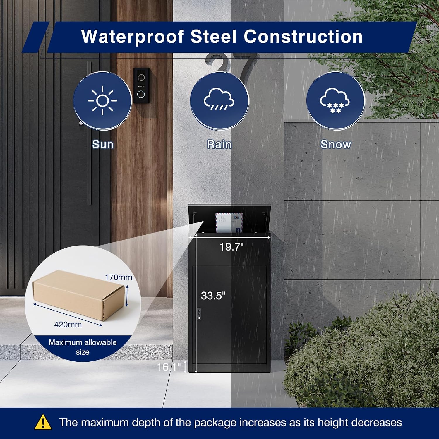 Yizosh Package Delivery Boxes for Outside,Extra Large Mailbox for Parcel with Secure Storage,Anti-Theft Parcel Mailbox with Coded Lock,Steel Package Delivery Box for Outdoor,Curbside,Porch