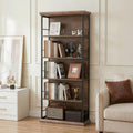 LITTLE TREE 5-Tier Bookcase, 72 Inches Farmhouse Wooden Bookshelf, Free-Standing Display Storage Shelves for Home Office, Living Room, Kitchen Room, Brown