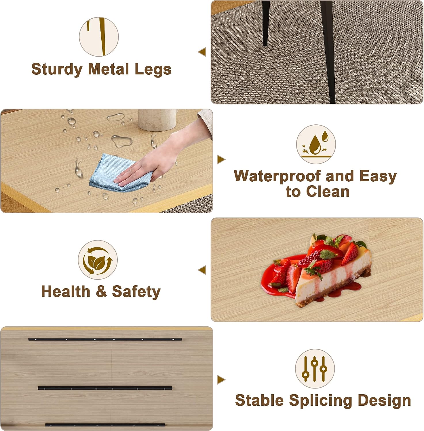 Modern Rustic Industrial Dining Table for 6-8 People – Rectangular Wooden Tabletop, Rust-Resistant Iron Legs, Non-Slip Pads – Versatile Indoor/Outdoor Kitchen & Patio Furniture