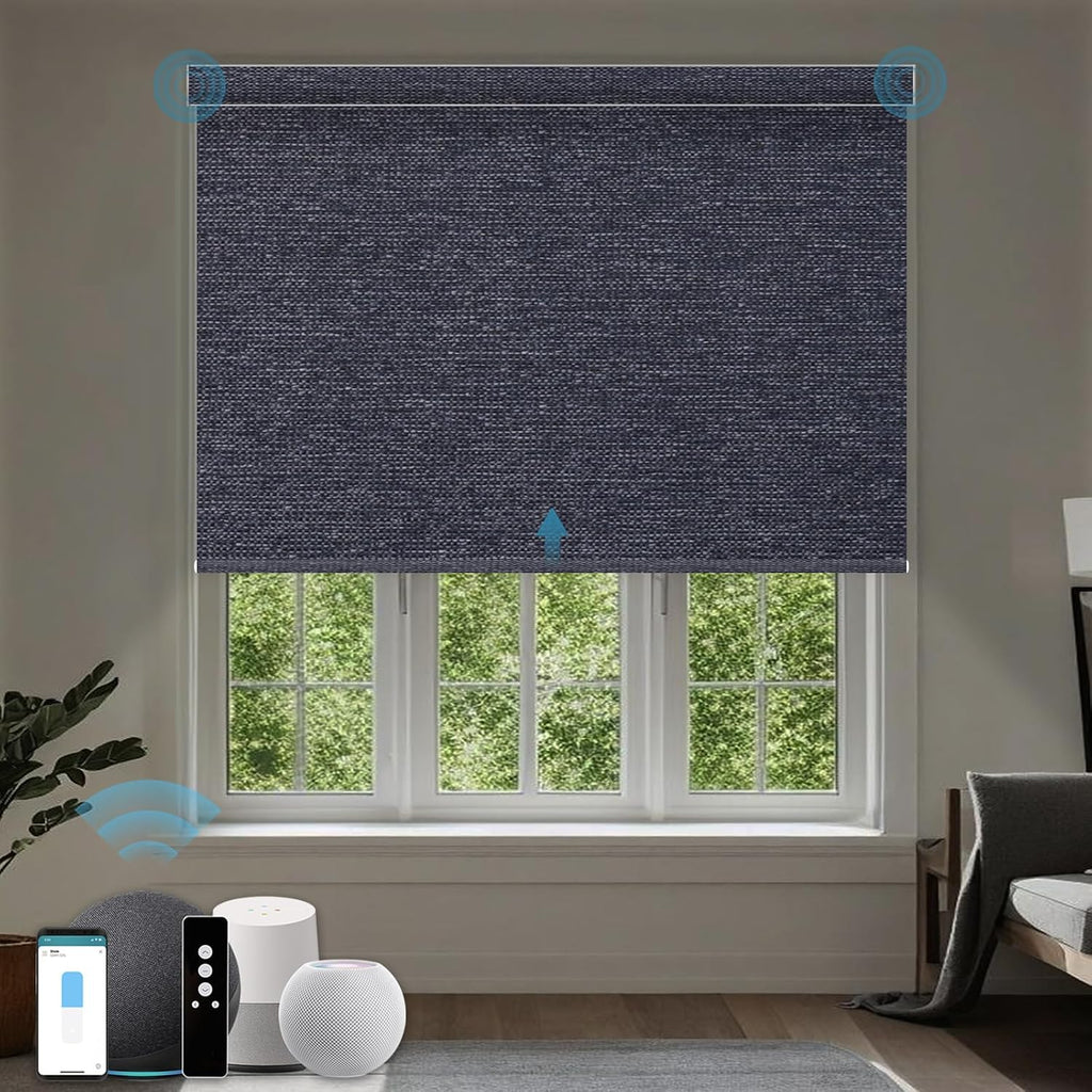 Electric Blinds Compatible with Alexa,Google Home,Motorized Roller Shades with Valance,100% Blackout Automatic Shades for Home&Office,Dark Raven Black