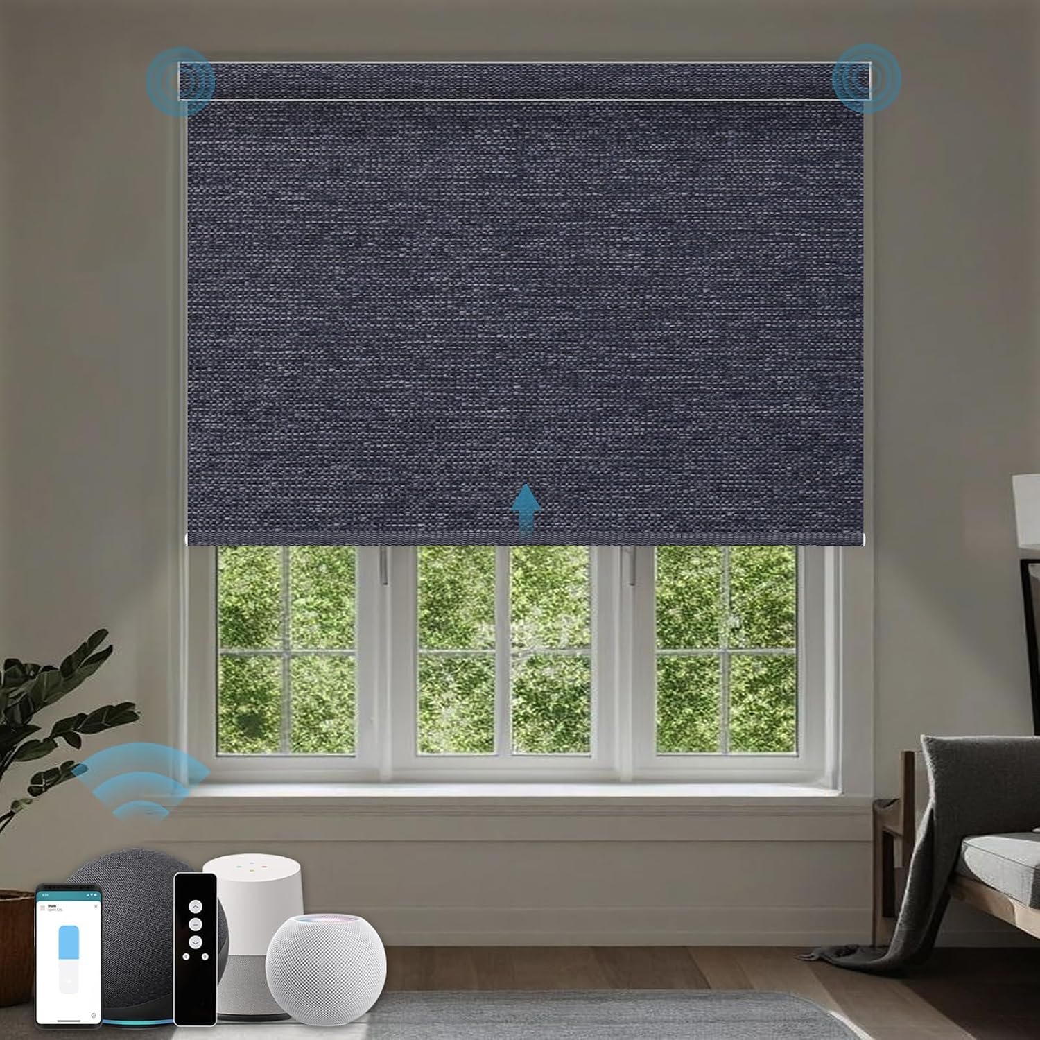 Electric Blinds Compatible with Alexa,Google Home,Motorized Roller Shades with Valance,100% Blackout Automatic Shades for Home&Office,Dark Raven Black