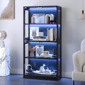 Display Cabinet with Glass Doors 4-Tier, Bookcase with Doors 7 Vibrant Colors 3 Dynamic Lighting Modes, HD Glass Storage Cabinet with Human Body Sensor for Curio, Trophy, Collectibles (Black)