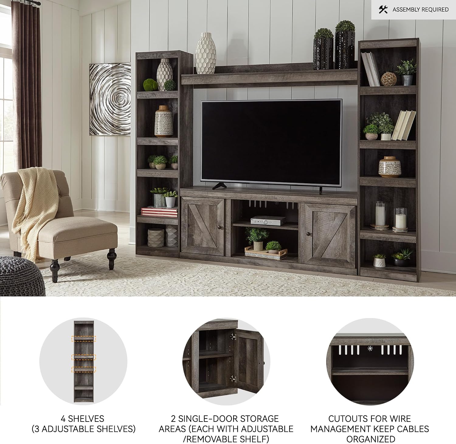 Signature Design by Ashley Wynnlow Farmhouse 4-Piece Entertainment Center for TVs up to 69', Gray