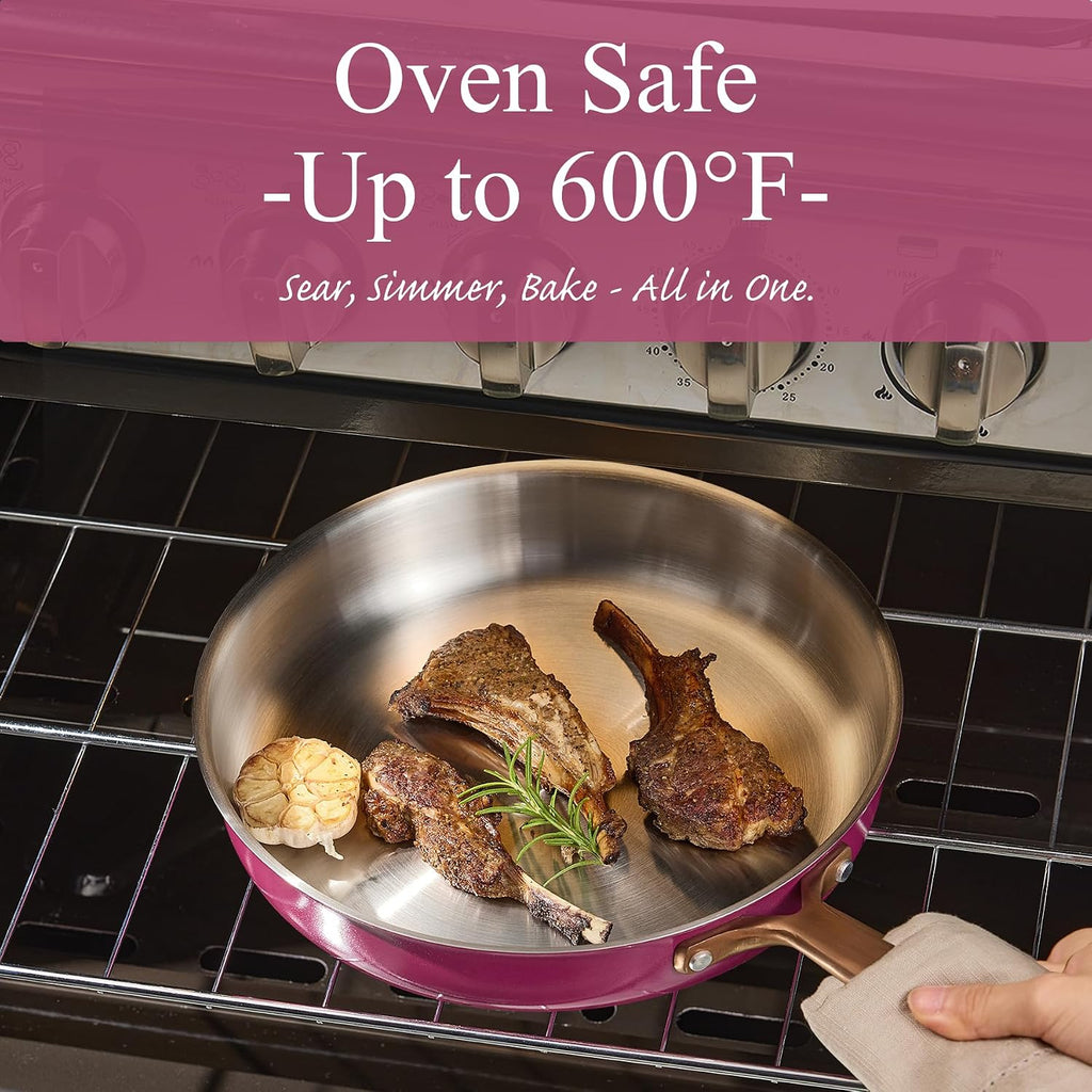 CAROTE 7pcs Tri-Ply Stainless Steel Cookware Set, Pots and Pans Set, Non Stick Induction Kitchen Cooking Sets, Outer Ceramic Layer, Nonstick Cookware Collection, Violet Purple
