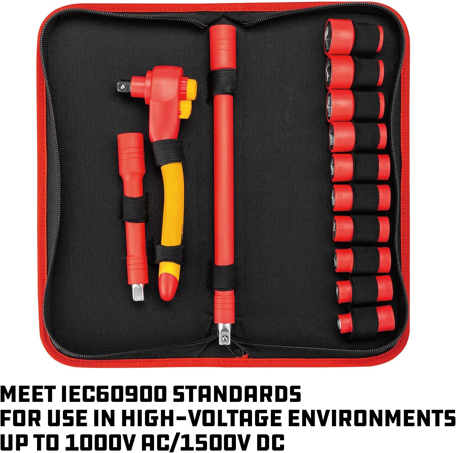 Powerbuilt 13-Piece VDE Tool Set, Insulated Ratchet, Sockets, Extensions, High-Voltage Electrical and Hybrid Vehicles, Home Repair - 642937