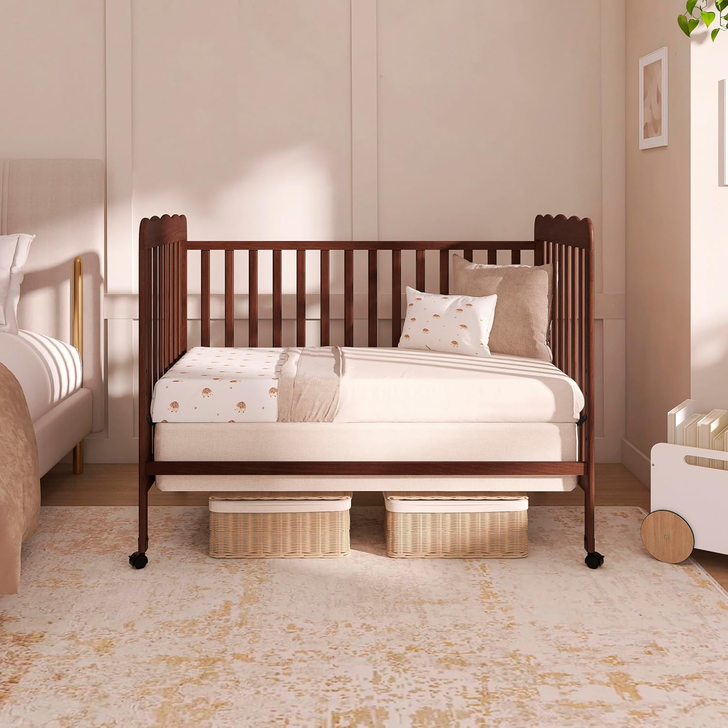 Dream On Me Carson Classic 3-in-1 Convertible Full-Size Baby Crib in Walnut, GreenGuard Gold & BSA, 4 Mattress Heights, Converts to Day & Toddler Bed, Locking Wheels, Classic Nursery Design