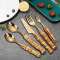 bamboo flatware sets, bamboo handle cutlery set, household kitchen utensil flatware sets for 4, recommend Hand Washing (20 pieces)