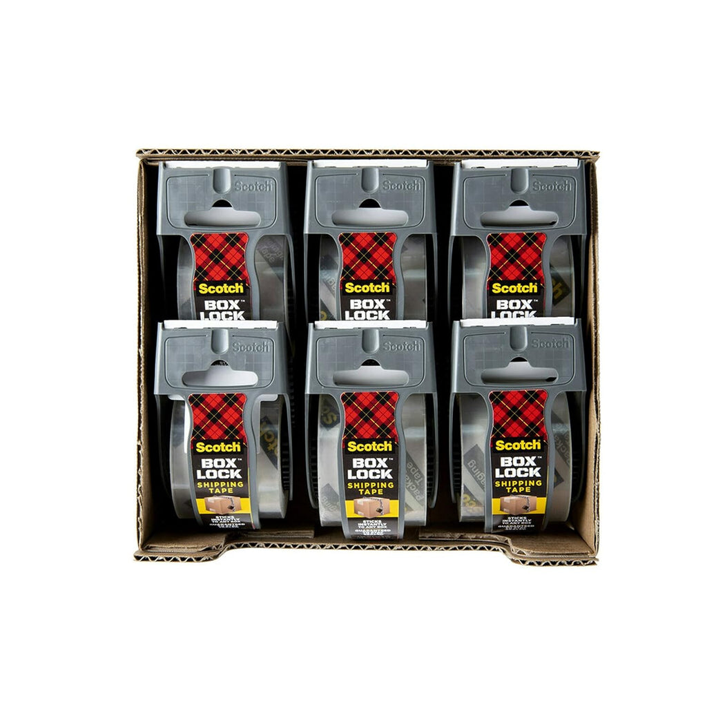 Scotch Box Lock Packing Tape,Clear,Extreme Grip Box Packaging Tape for Shipping and Mailing,1.88 in. x 22.2 yd.,6 Rolls with Dispensers,(Pack of 6)