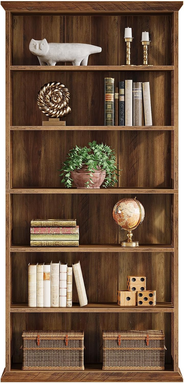 Tribesigns 6-Tier Bookshelf, 75-Inch Tall Bookcase, Large Bookshelves and Bookcases Freestanding Display Shelves, Wood Book Shelf for Living Room, Home Office, Bedroom, Brown (2Packs)