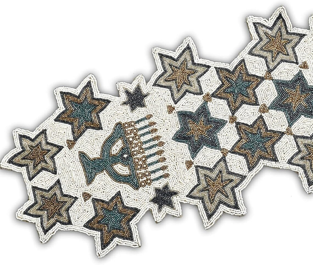 Handmade Beaded Hanukkah Table Runner, Hanukkah Candles Table Runner 13X36 Inch