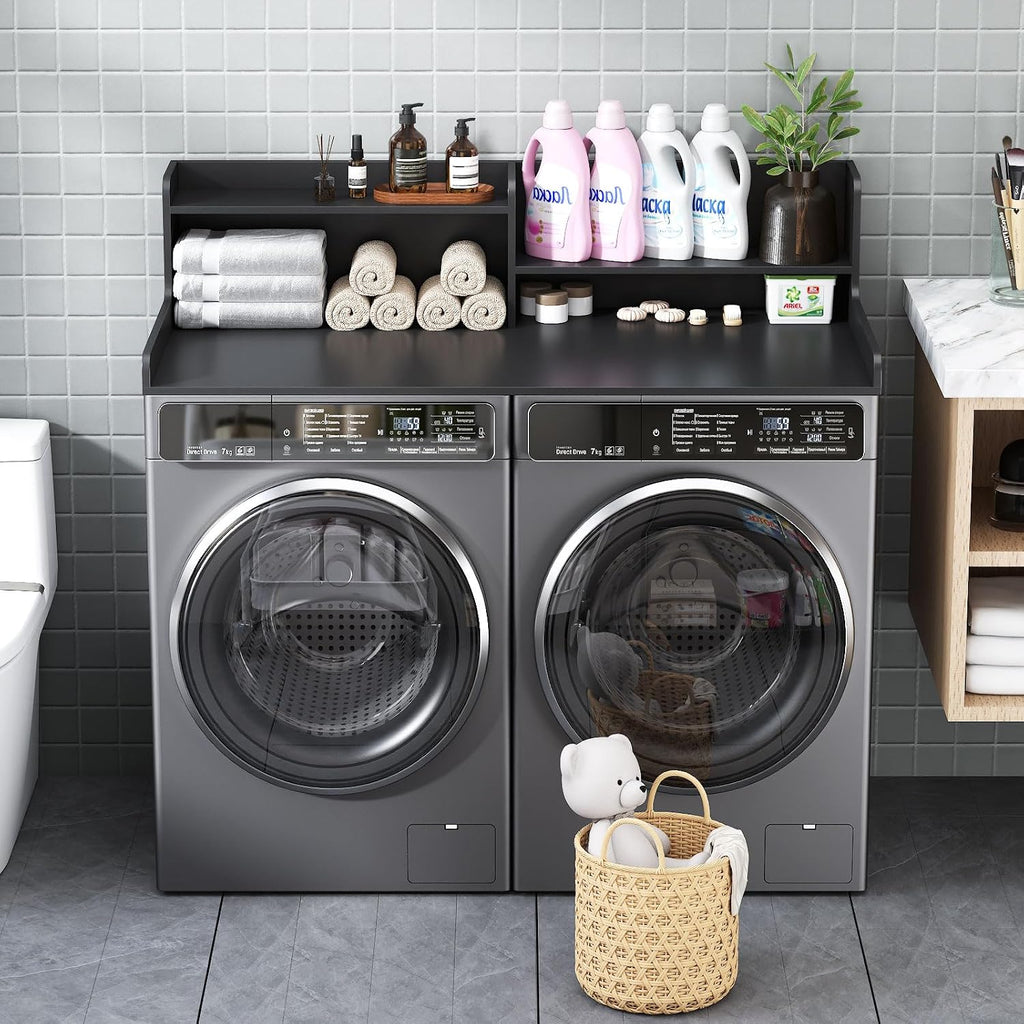 2-Tier Washer and Dryer Countertop w 54' W x 27.5' D Laundry Countertop Cover with Non-Slip Pad,Large Space Laundry Topper for Folding Clothes Over Washer and Dryer (White)