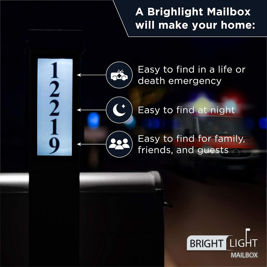 Premium Mailbox with Post & Solar Illuminated Custom Number Address | Aluminum Durable Post Design | Easily Direct Emergency Personnel, Family, and Friends Day & Night (Black)