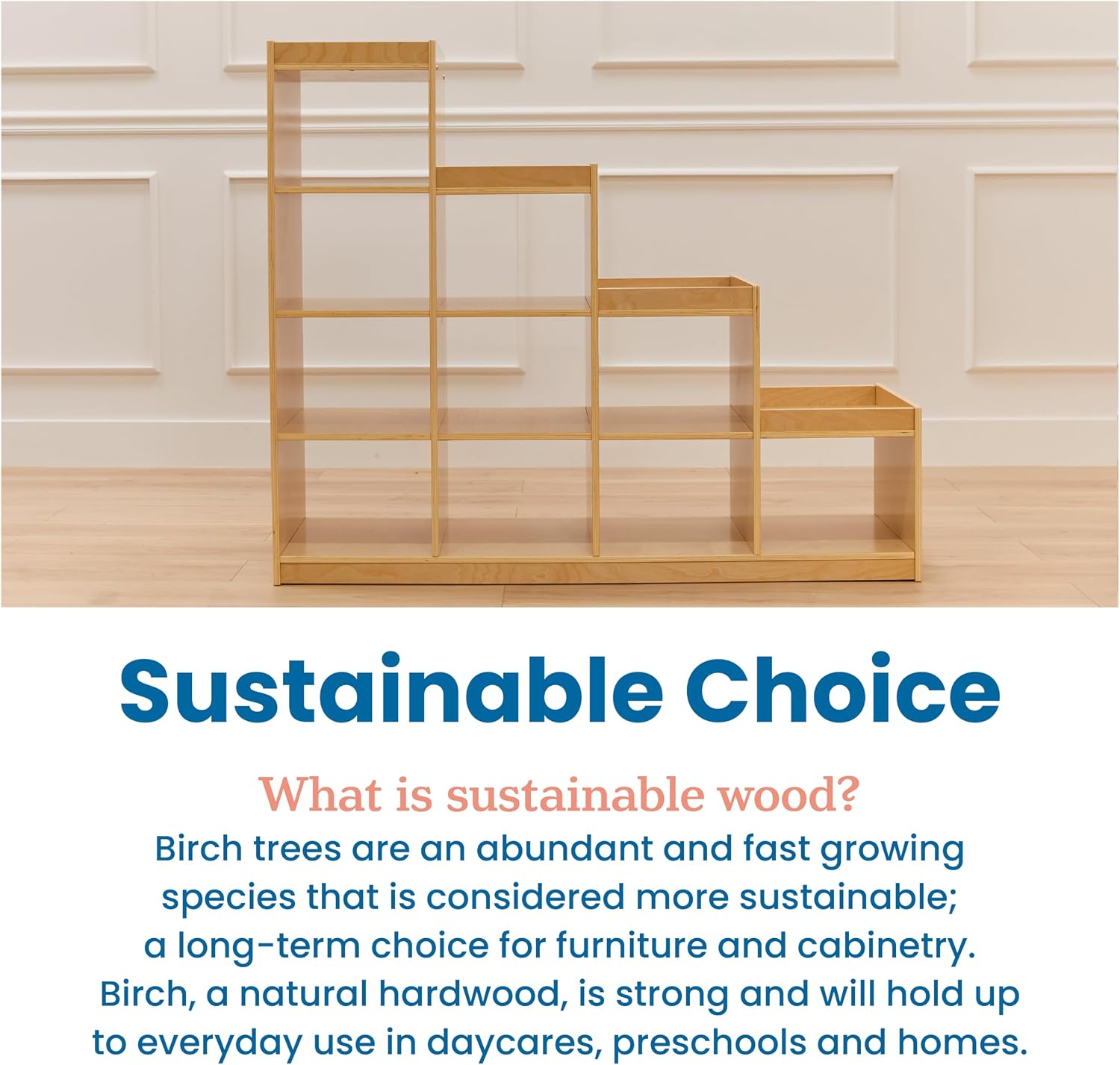ECR4Kids 4-3-2-1 Double-Sided Cube Storage Organizer, Classroom Furniture, Natural