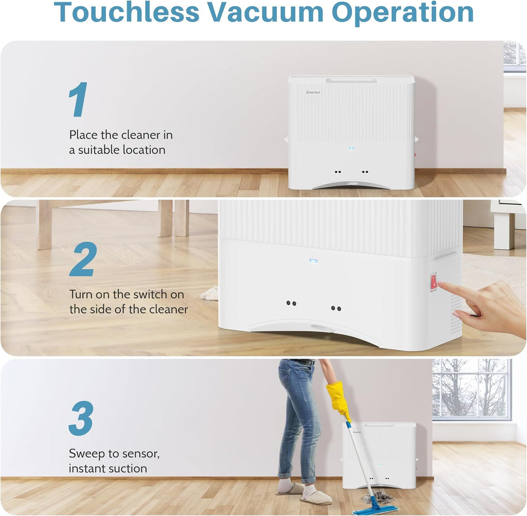 Keenhot Touchless Vacuum Automatic Dustpan, Stationary Canister Vacuums for Salons Pet Hair Food Dirt, Home Kitchen Compact Space-Saving Electric Dustpan Vacuum Cleaner, 20000Pa Strong Suction（White）