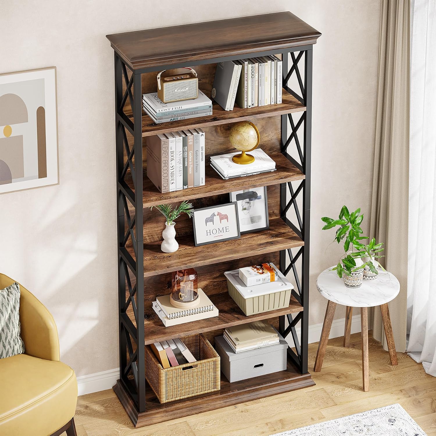 Tribesigns 6-Tier Bookcase Set of 2, 71 Inches Industrial Bookshelves and Bookcases, Floor Standing 5 Shelf Display Storage Shelves Tall Bookcase for Home Office, Living Room, Bed Room