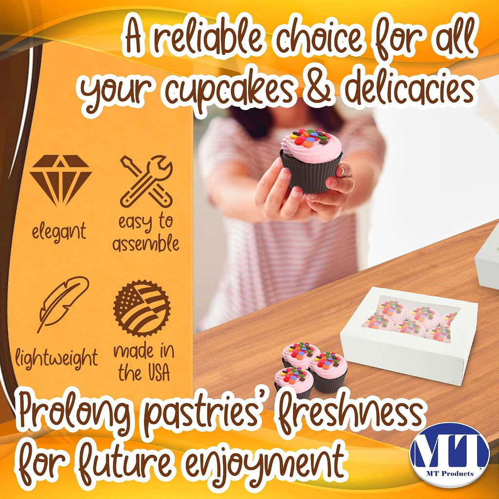 MT Products Cupcake Boxes - Size of 8' x 5.75' x 2.5' - (Case of 200) Auto Pop Up Dessert Box - White Bakery Boxes with Window for Muffins, Donuts, and Cookies - Made in the USA