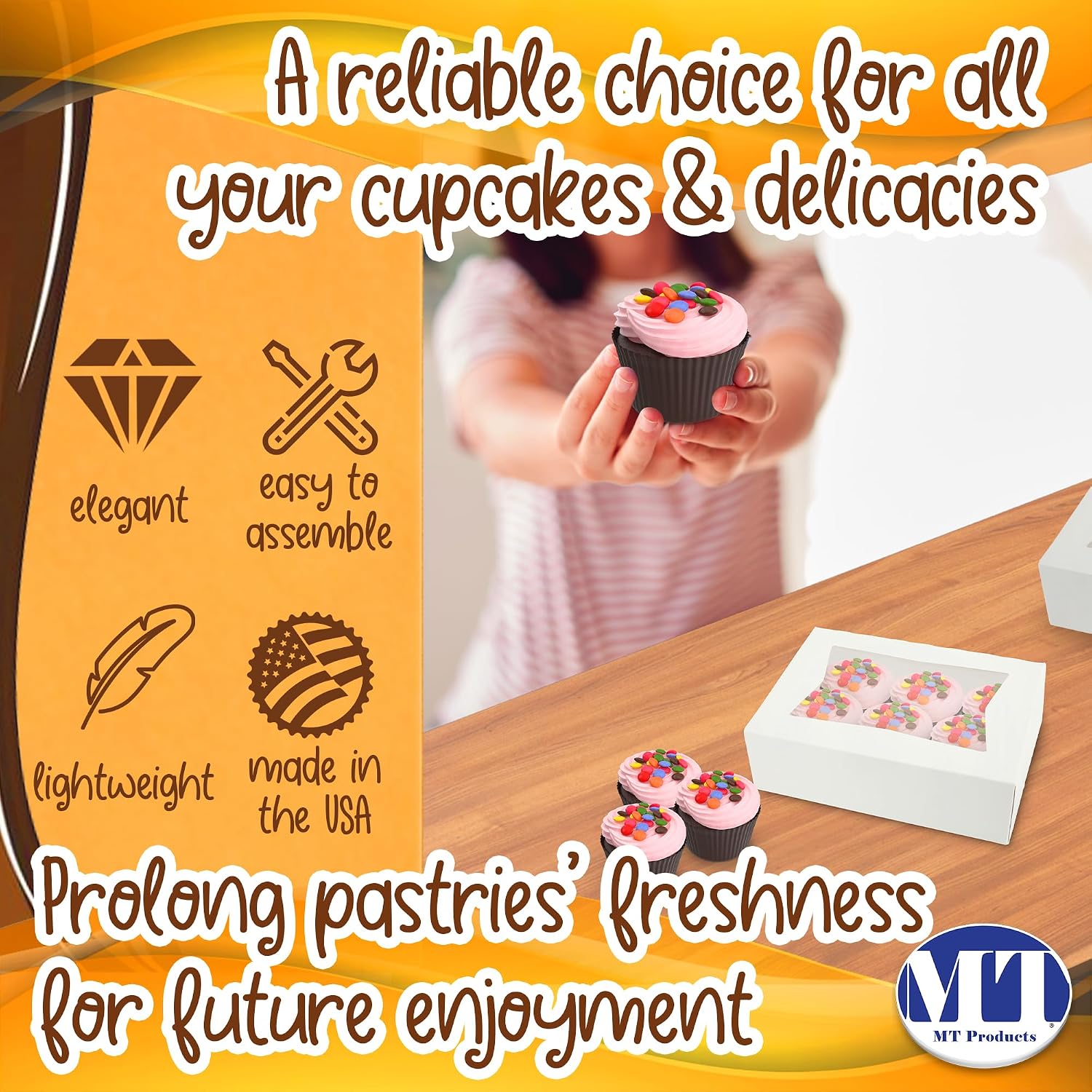 MT Products Cupcake Boxes - Size of 8' x 5.75' x 2.5' - (Case of 200) Auto Pop Up Dessert Box - White Bakery Boxes with Window for Muffins, Donuts, and Cookies - Made in the USA