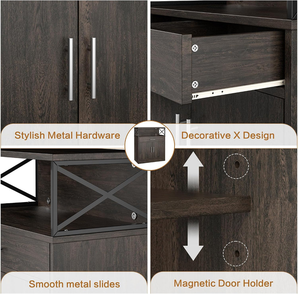 Shintenchi Kitchen Storage Cabinet with Adjustable Shelves and Drawers, Modern Buffet Sideboard, Wood Buffet Cabinet with Doors, Floor Cabinet Cupboard for Coffee Bar Living Room, Dark Brown