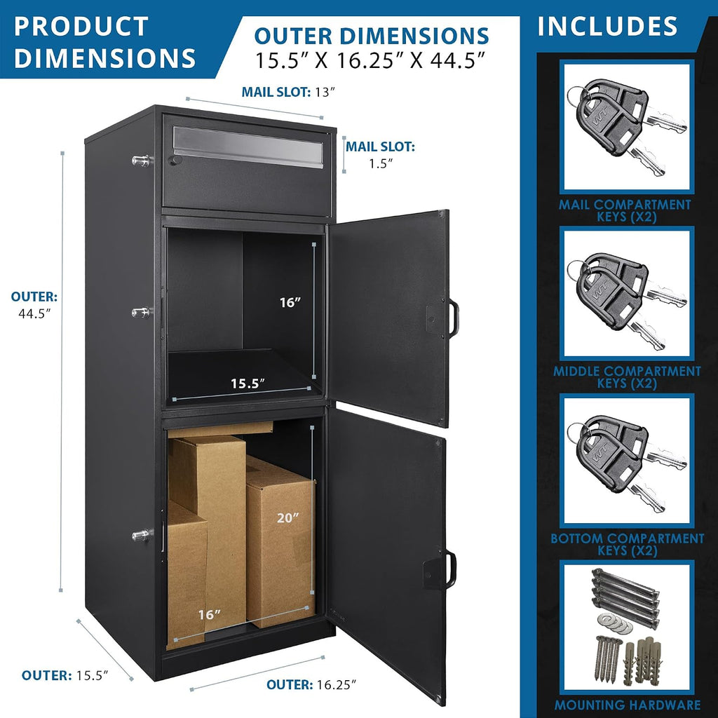 Winbest Large Steel Freestanding Floor Parcel Package Drop with Locking Letterbox Drop Mail Box with Multi Compartments, Black