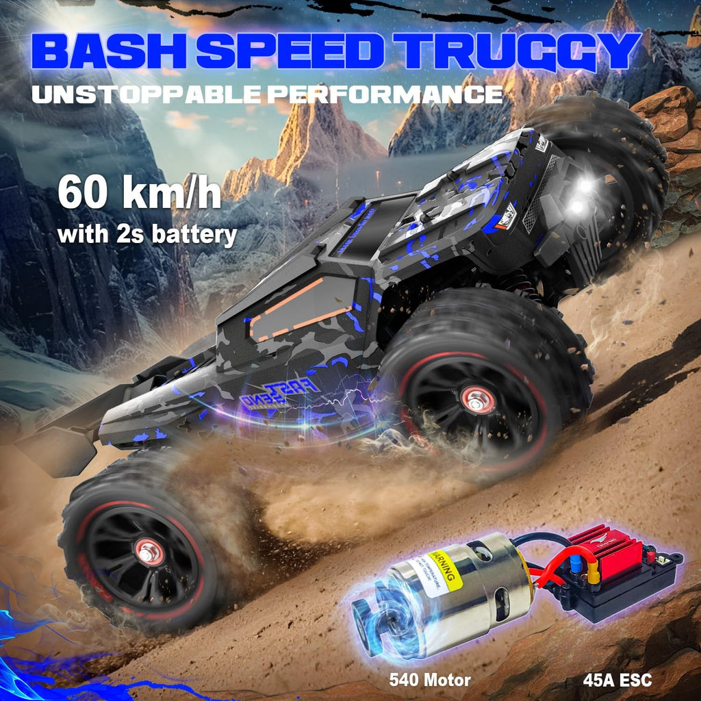1:14 Scale RC Cars for Adults, 60KPH High Speed RC Truggy, 4X4 Off-Road Remote Control Truck, Waterproof Electric Car with 2S Battery, All Terrain RC Vehicle for Snow, Sand, Beach & Rocky Surfaces
