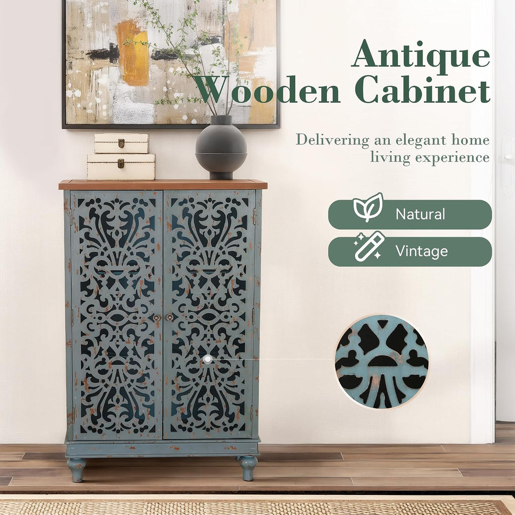 Sophia & William Tall Storage Cabinet 47.4', Decorative 2-Door Tall Accent Cabinet for Living Room, Dining Room, Blue