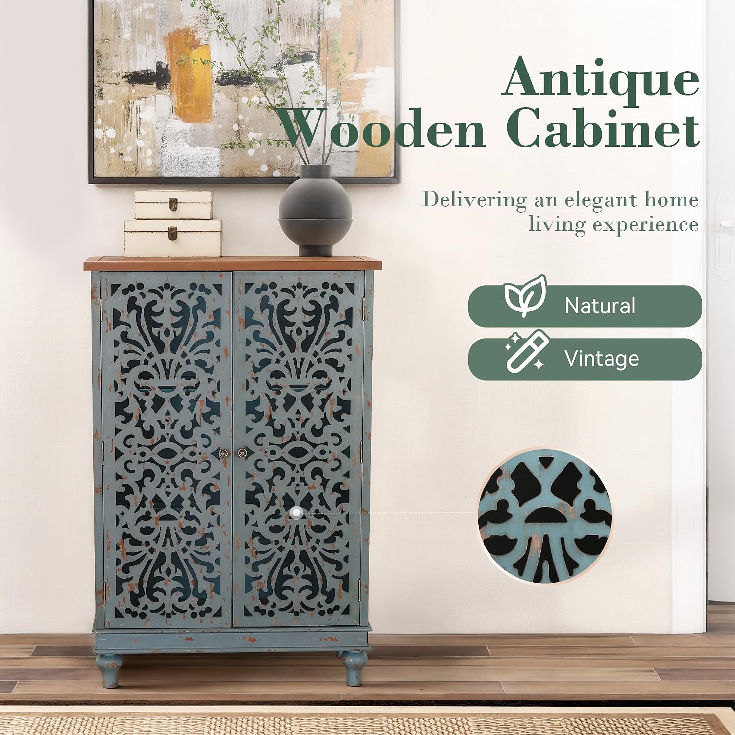 Sophia & William Tall Storage Cabinet 47.4', Decorative 2-Door Tall Accent Cabinet for Living Room, Dining Room, Blue