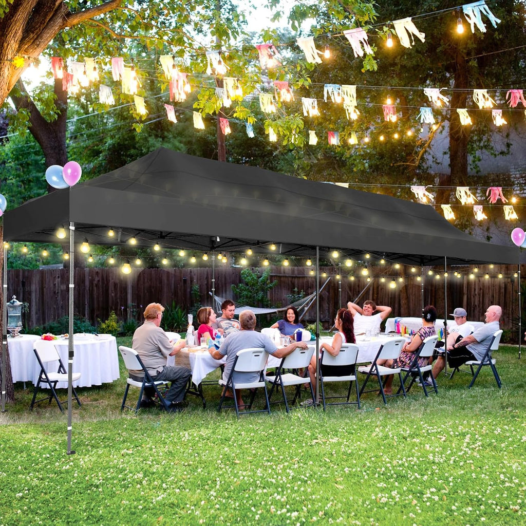COBIZI 10x30 Heavy Duty Pop Up Canopy Tent – Commercial Grade, UPF 50+ UV Protection, Waterproof & Windproof, All-Season Outdoor Party Gazebo with Roller Bag, Black