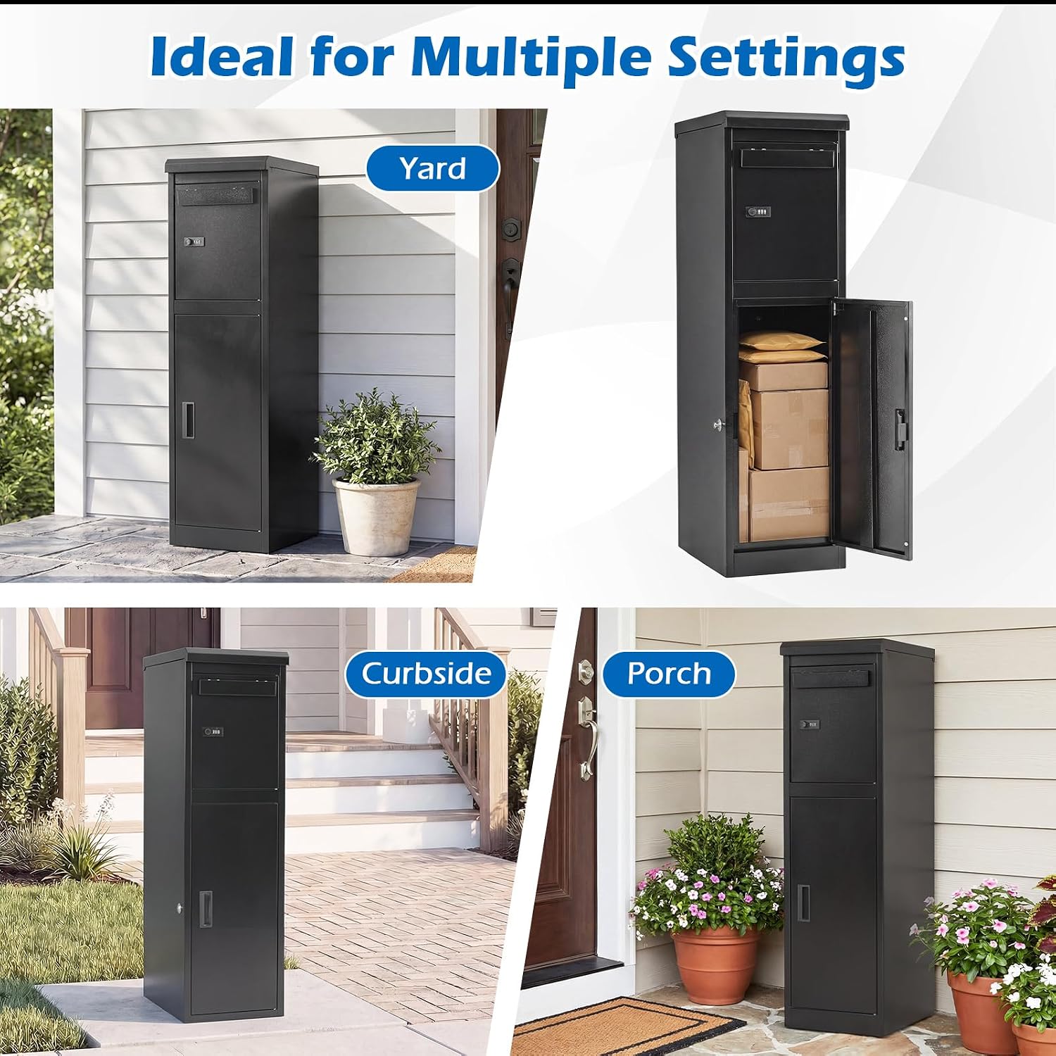 Goplus Package Delivery Boexes for Outside, 12.5' x 16.5' x 43.5' Galvanized Steel Parcel Drop Boxes with Lock, Anti-Theft Design, Package Mailbox for Home, Office, Yard, Curbside