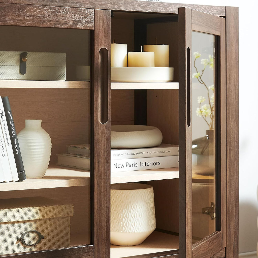 Modway Nell 36 Inch Accent Storage Cabinet in Walnut – Tea/Coffee Small Buffet Cabinet with Shelves for Living Room, Hallway, or Entryway