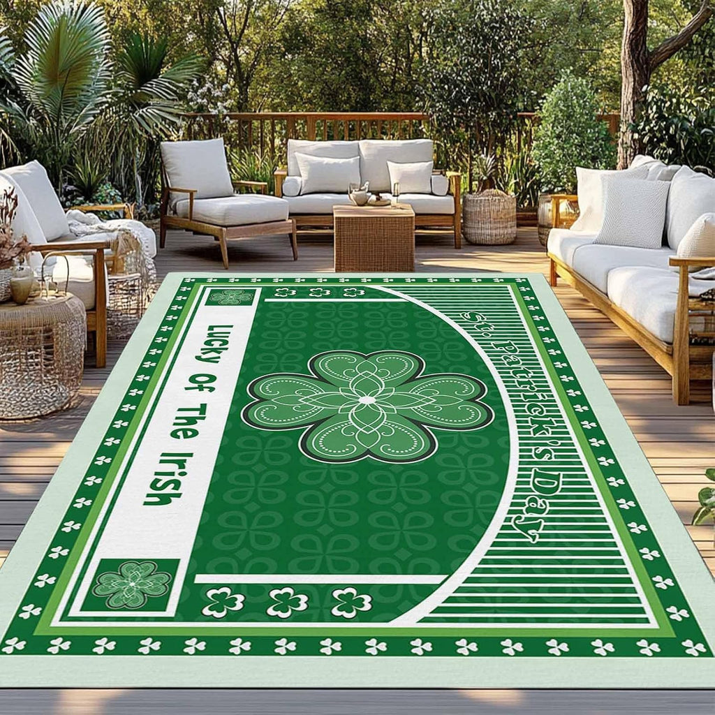 Outdoor Rug 4x6ft Irish Festival Celtic Knots Lucky Shamrock Patio Area Rugs Waterproof Easy Cleaning Non Shedding Thick Mats Stripe Carpet for Indoor Outdoor Porch Deck Backyard Balcony