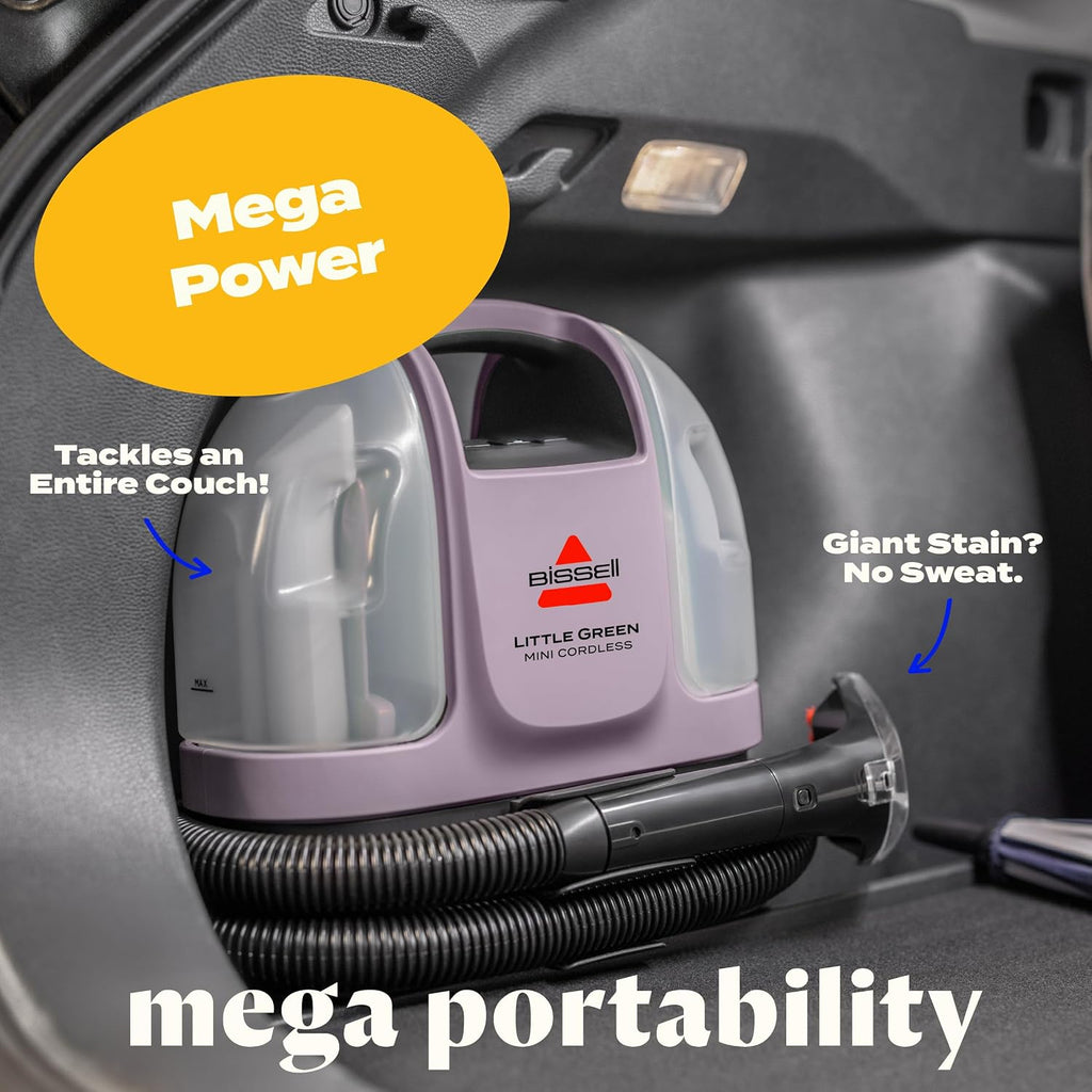 BISSELL Little Green Mini Cordless Portable Carpet and Upholstery Deep Cleaner, Car/Auto Detailer, with HydroRinse Self-Cleaning Tool and 4' Tough Stain Tool, Limited Edition Color Dusk Pink, 4015F