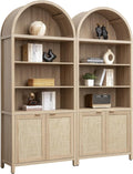 SICOTAS Book Shelf Arched Cabinet Bookshelf Arch 84.2' Tall Bookcase 5 Tier Large Bookshelves with Doors Storage Rattan Boho Wide Book Shelves Case for Living Room Kitchen Office Bedroom Library