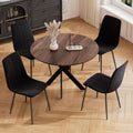 RGZ 36' Round Table Set for 4, 5 PCS Modern Wooden Circle Dining Table for 2-4, Walnut Round Dining Table with Steel Legs & 4 Black Velvet Upholstered Chairs for Dining Room, Living Room, Kitchen