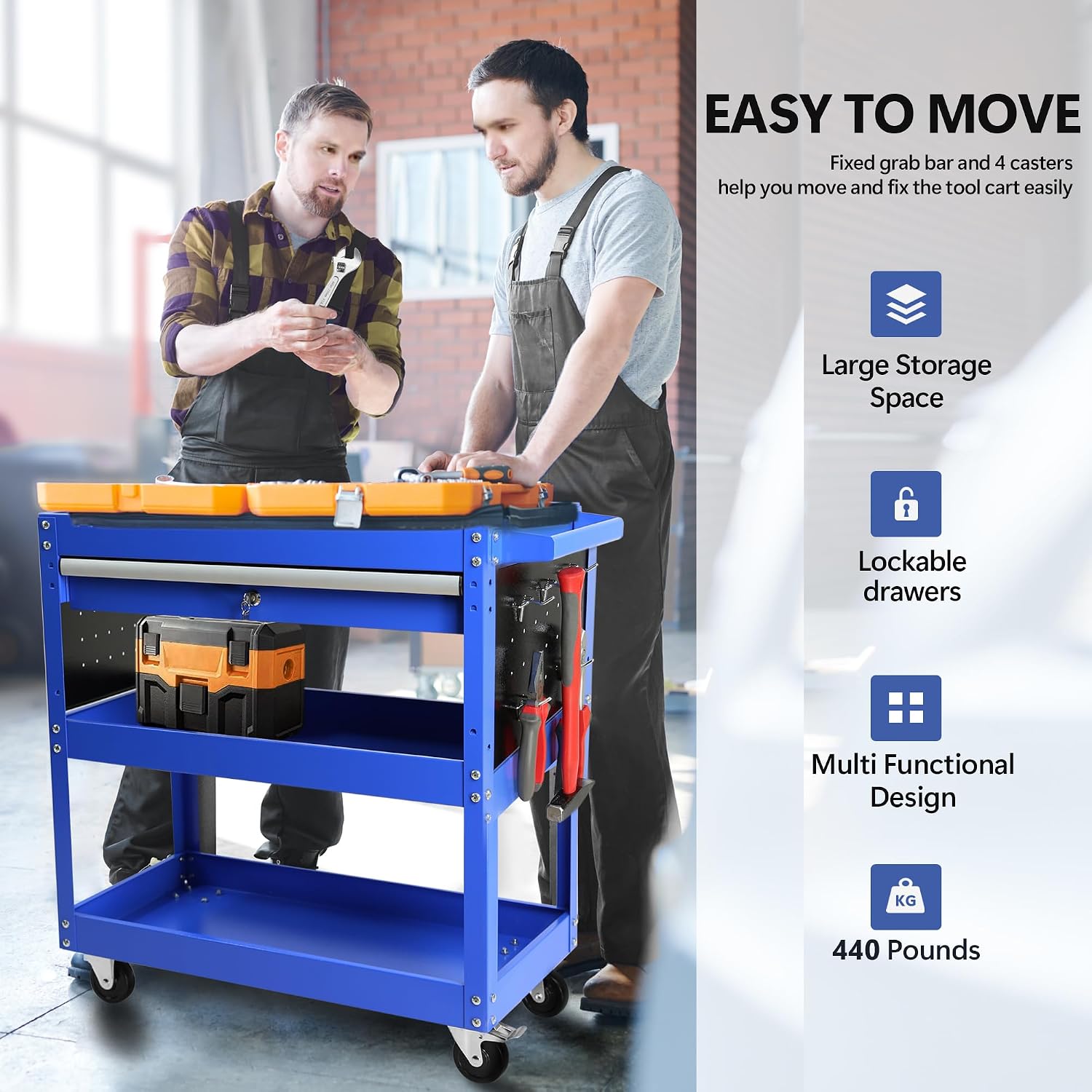 Rolling Tool Cart, Premium 1-Drawer Utility Cart, Heavy Duty Industrial Storage Organizer Mechanic Service Cart with Wheels and Locking System