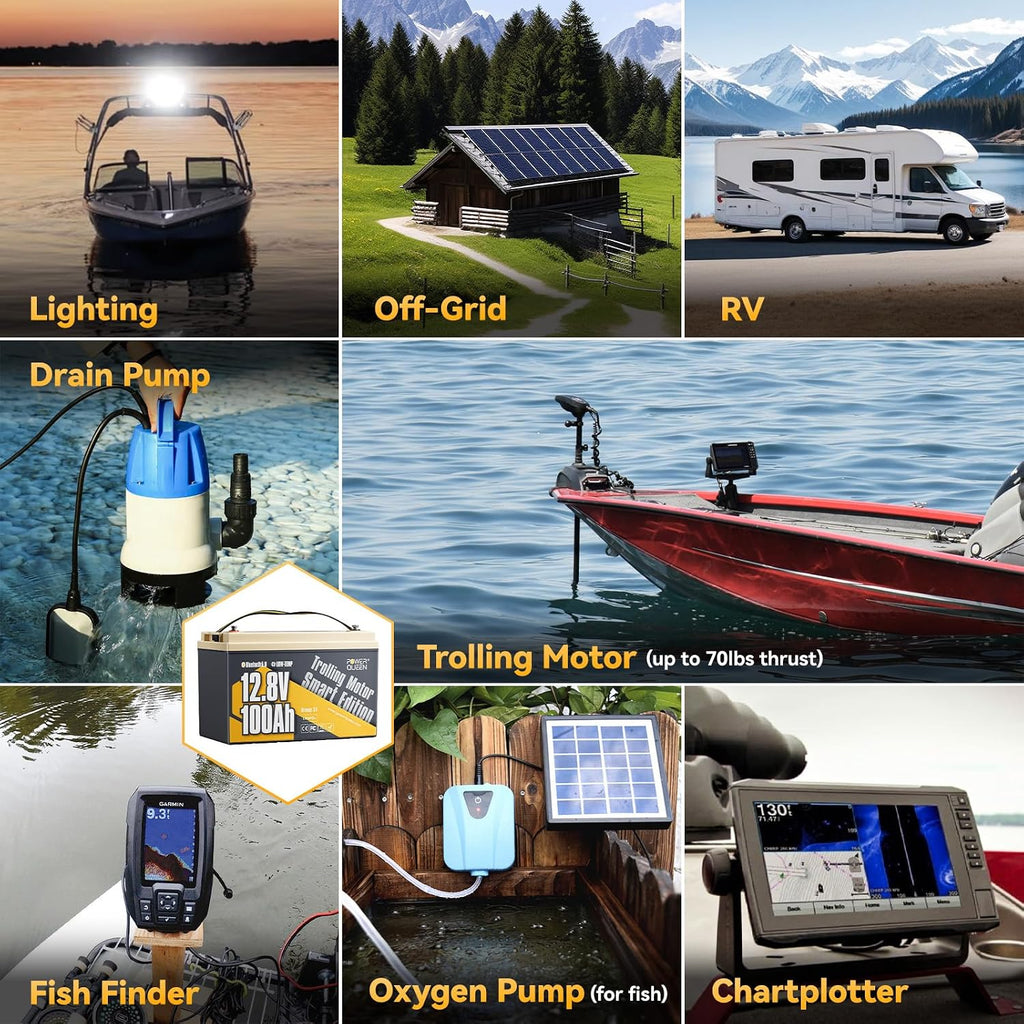 Power Queen LiFePO4 Battery 12V 100Ah Bluetooth Group31 Deep Cycle Battery, Max. Output Power 1280W, 100A BMS with Low-Temp Cut-off Protection for RV, Trolling Motors, Solar System