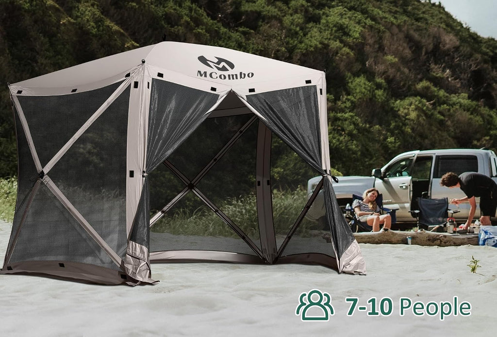 MCombo 10x10ft 5-Sided Pop-Up Gazebo Tent Only, Screened Outdoor Shelter with Netting, Quick Setup Patio Pavilion, No Wind Panels Included, 1024 (Tan, 10x10ft Pop-Up Gazebo Tent Only)