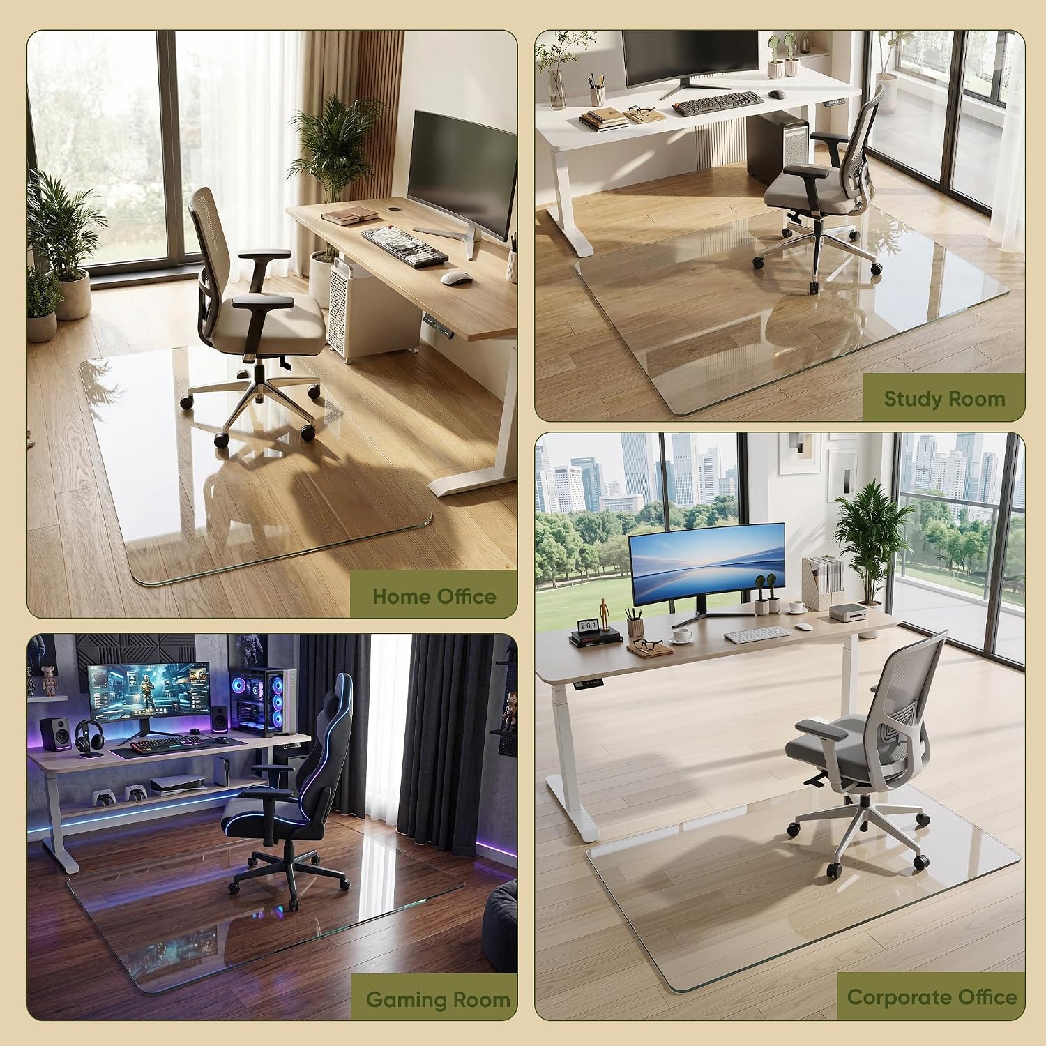 Tempered Glass Chair Mat for Hardwood Floor, 45' x 45' Heavy Duty Glass Office Chair Mat, for Low Pile Carpet, 0.2' Thick with 4 Non-Slip Pads, Smooth Rolling for Home & Office