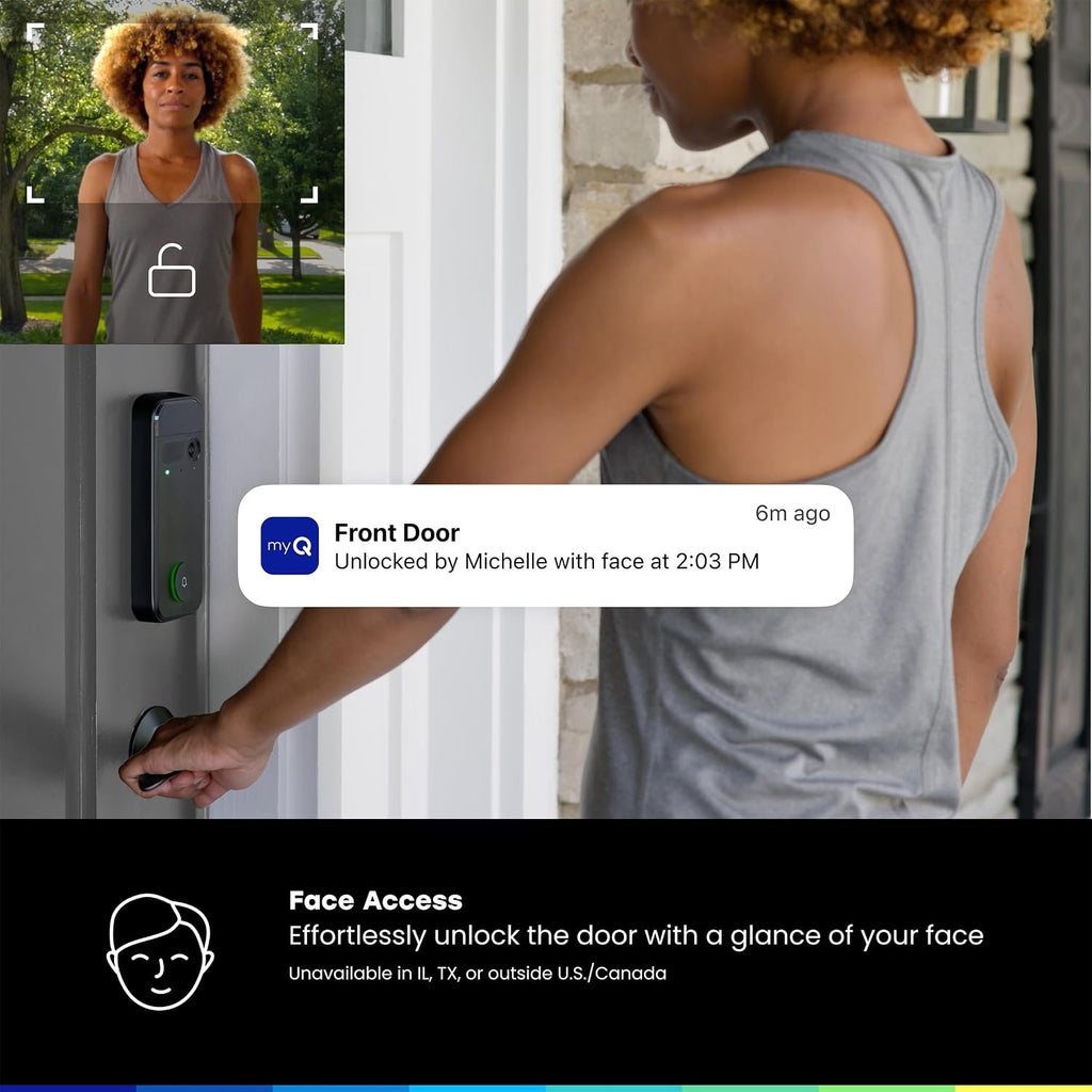 myQ Secure View™ 3-in-1 Smart Lock with 2K HDR Video Doorbell Camera, Face Access, Fingerprint Access, PIN & App Control — Intelligent Entry with Built-in Camera, Color Night Vision & Two-Way Audio