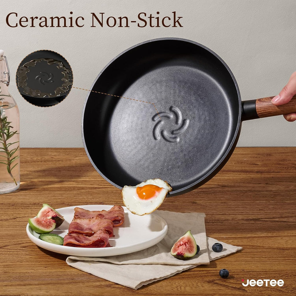 JEETEE Ceramic Cookware Set, 15 PCS Pots and Pans Set Non Stick with Removable Handles, Non Toxic Induction Kitchen Cookware Sets, Oven Safe PFAS/PFOA Free Black