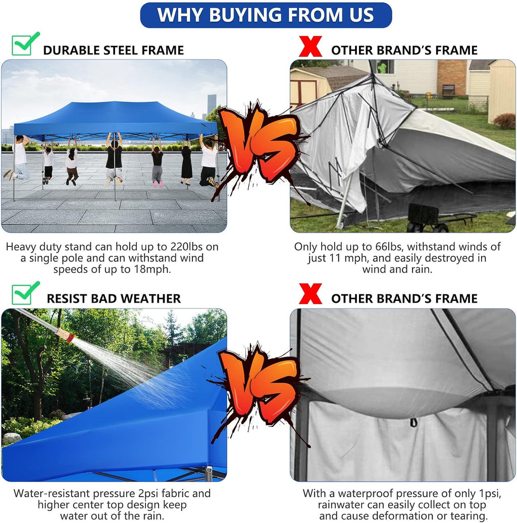 COBIZI 10x20 Heavy Duty Pop Up Canopy Tent with 6 Sidewalls Thicken Frame, Commercial Easy Up Outdoor Wedding Party Tents, All Season Waterproof Windproof with Stakes Sandbags Ropes Roller Bag, Uranus