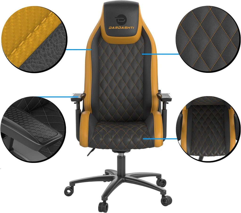 Atlantic Dardashti Gaming Chair - Commercial Grade, BIFMA X5.1 Tested, Next-Gen Ergonomic, Race Car Inspired Black with Golden Yellow Accents, PN78050358 (78050358)