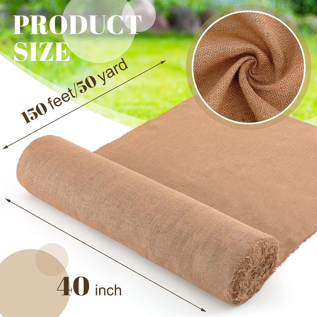 Buryeah Burlap Fabric Roll 40 x 150 ft Gardening High 50 Density Burlap Tablecloth Gift Bags Winter Tree Wrap Runner Wedding Banner Weed Barrier Carpets Plants Natural Jute for DIY Raised Bed Liner