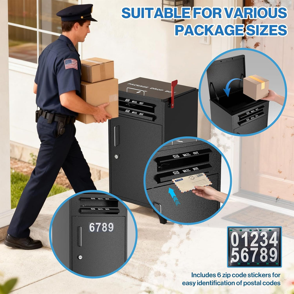 POCHAR Large Package Delivery Boxes for Outside, Heavy-Duty Steel Parcel Drop Boxes with Anti-Theft Design for Home, Large Waterproof Package Lock Box with Coded Lock for Outdoor, Porch, Curbsid