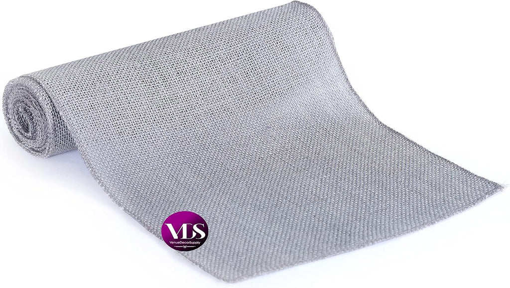 VDS Pack of 25, Burlap Table Runner 100% Natural Jute Rustic Hessian Table Cloth Centrepiece for Wedding Bridal Shower Birthday Event Party Banquet Table Decoration (Size 12X108 Inch)(Silver Grey)