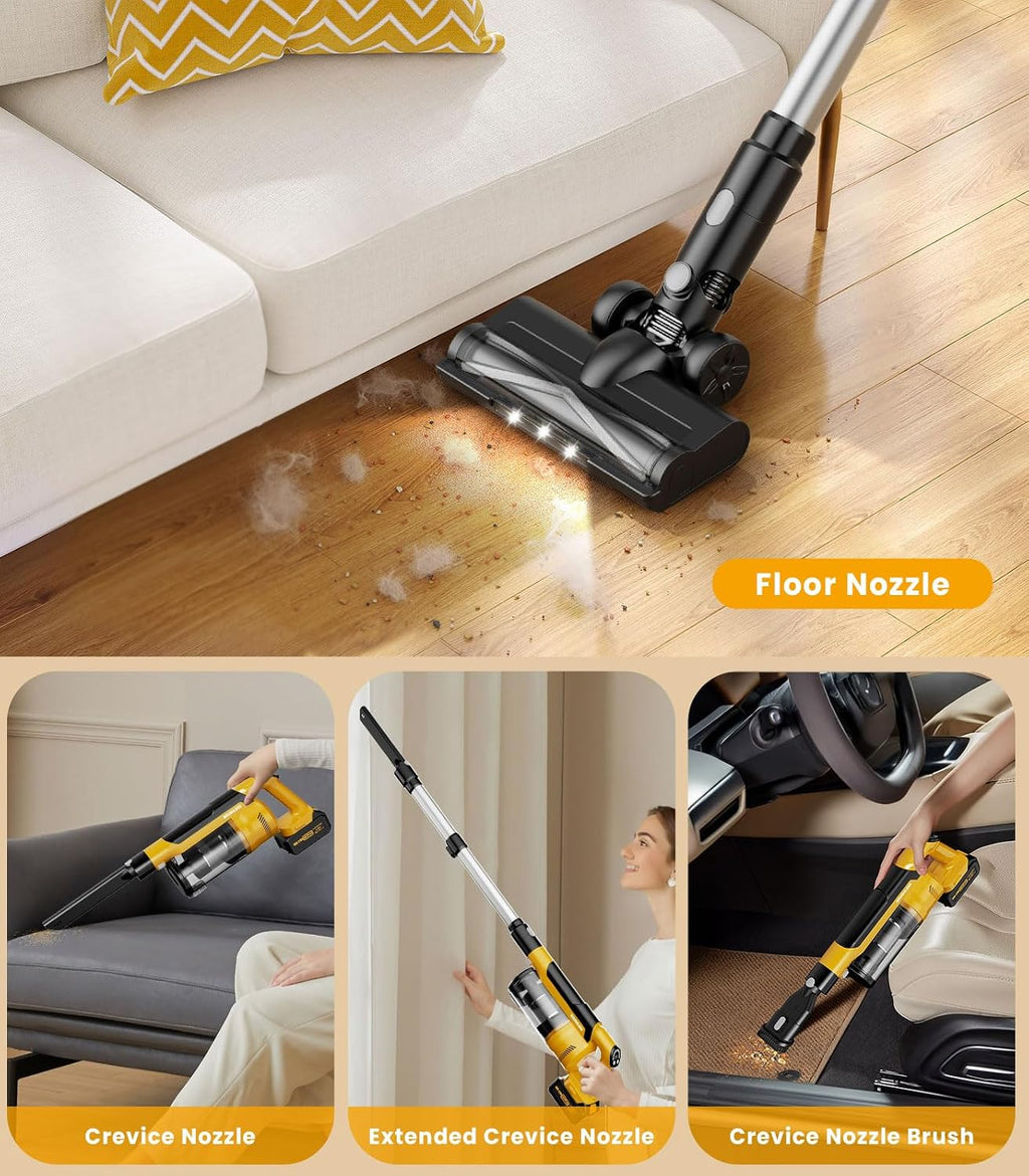 qimedo V1 Cordless Vacuum with Extra 8000mAh Battery, 700W Brushless Vacuum Cleaners for Home, 6 in 1 Electric Stick Vacuum withwith Hepa Filter, Best Cordless Vacuum for Pet Hair/Hardwood Floor